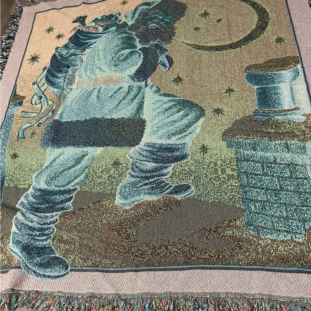 Santa With Presents On Roof Christmas Tapestry Throw Blanket Approx 50” X 60”